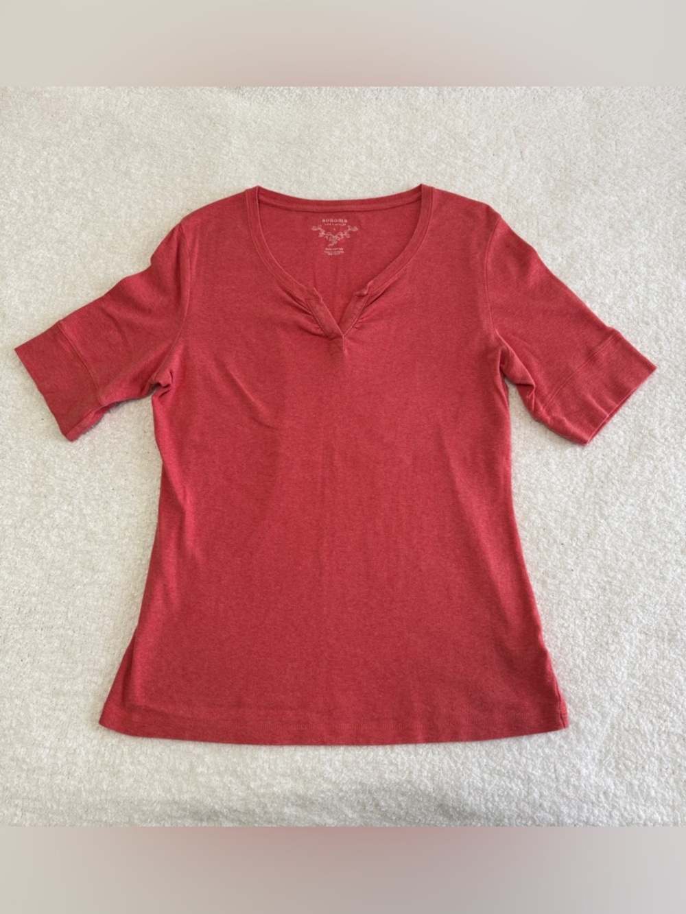 Sonoma Life + Style Women's Red 3-Quarter Sleeve V-Cut Top